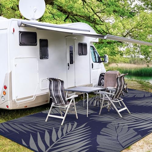 GENIMO Outdoor Rug, Waterproof Plastic Rugs 9'x18' for Camping Blue Grey - Image 5