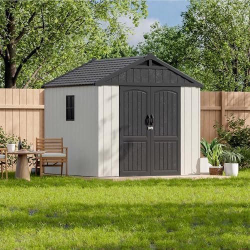 Patiowell 8x8 FT Resin Outdoor Storage Shed with Floor, Beige by Patiowell