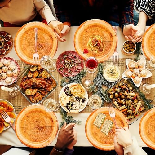 100Pcs Wood Grain Paper Plates Wood Grain Party Supplies 9"&7" Rustic Wood Slice Paper Plates for CampFire Camping Woodland Animal Baby Shower Lumberjack Cut Timber Birthday Party Decorations (100) - Image 6