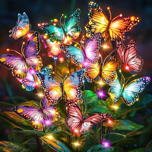 Solar Lights Outdoor Garden Decor: 8 Pack Colorful LEDs Butterfly Lights by NFEVER