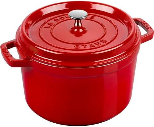 Staub Cast Iron Dutch Oven 5-qt Tall Cocotte, Made in France, Serves 5-6, Cherry by Unknown