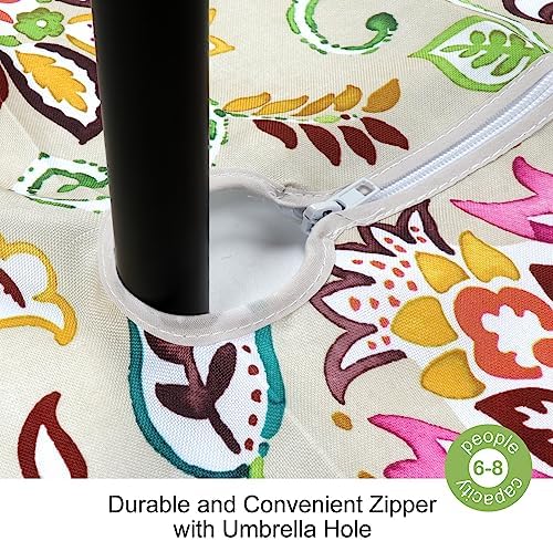 ColorBird Vinyl Tablecloths for Rectangle Tables, 60×84 inch Patio Tablecloth with Umbrella Hole Rectangle Red Bosemia Flower Plastic Table Cloth for Patio Garden Tabletop - Image 3