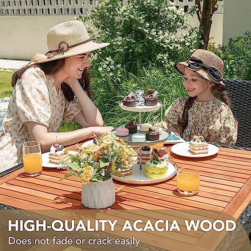 Devoko 5 PCS Acacia Wood Patio Dining Set, Black Rattan - Image 4