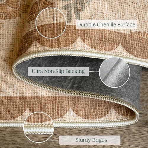 Front Door Mat Indoor Entrance - 2x4.3 Ft Tan Floral Washable Layered Doormat Outdoor Entrance Porch Rug Non-Slip Neutral Country Jute-Look Runner Rug for Kitchen Mud Laundry Room Porch Decor - Image 3