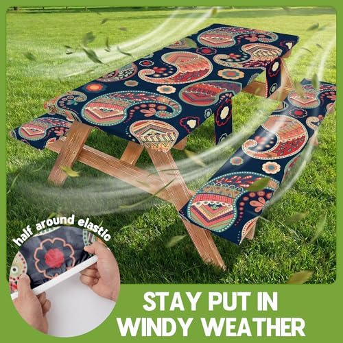 Picnic Table Cover with Bench Covers Table Cloth Tablecover Camping Essentials Camp Must Haves Camper Gear Outdoor Accessories River Water Motorhome Trailer Tent Rv Car Travel Activities Accessary Set - Image 3