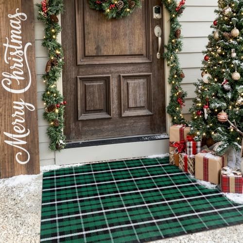 OJIA Christmas Door Mat Outdoor 27.5"x43" Green Plaid Porch Front Door Rug - Image 7