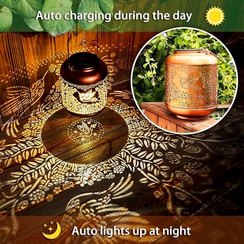 Hummingbird Solar Lanterns Outdoor Waterproof Hanging Solar Lights Hummingbird Gifts for Women Men Mom Metal Bird Decorative LED Lanterns for Yard, Patio, Lawn, Pathway, Landscape, Garden Decor - Image 4