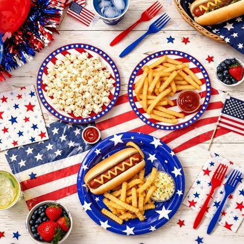96 Pieces 4th of July Tableware Set – Patriotic Stars and Stripes Disposable Plates, Napkins, and Forks for Independence Day Party, BBQ, Picnic, and Memorial Day Celebrations – Serves 24 Guests - Image 6