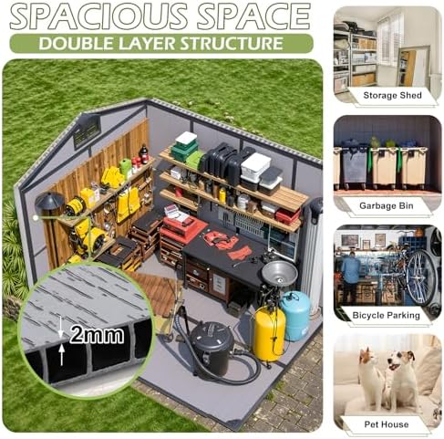 6 x 8 FT Plastic Outdoor Storage Shed with Floor, Resin Garden Shed - Image 3
