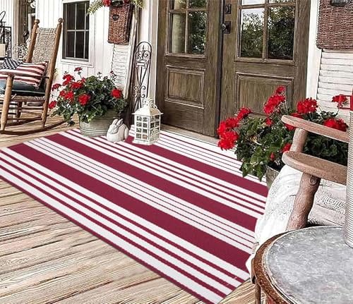 Red and White Outdoor Rug 3'x5'Cotton Washable Indoor/Outdoor Area Rug - Image 6