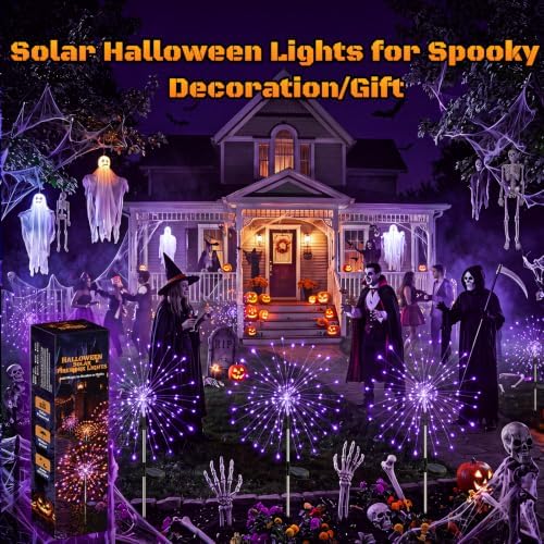 btfarm 2 Pack Solar Halloween Lights Outdoor, Purple Firework Light - Image 4
