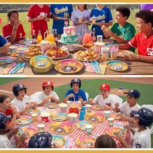 FoldTier 350 Pcs Ice Cream Drip Baseball Birthday Party Decorations Set Ice Cream Paper Plates Napkins Fork Set Disposable Fairy Tableware Decorations Supplies for Baby Shower Dinner Serves 50 - Image 6