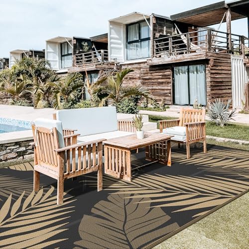 GENIMO Outdoor Rug, Waterproof Plastic Rugs 10'x20' for Camping Black Brown - Image 4