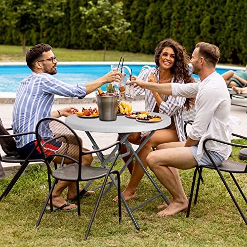 SUPER DEAL 32in Cocktail Table, Indoor Outdoor Portable High Top Table, Plastic Round Bar Height Folding Table for Party Wedding Event, White - Image 2