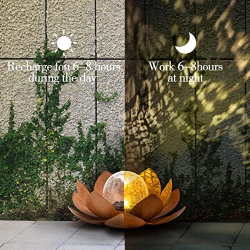 Huaxu Solar Lights Outdoor Decor Metal Lotus Flower LED Waterproof Glass Decorative Gifts for Garden Lover Women Mom Table Pathway Lawn Patio Yard Ground - Image 2