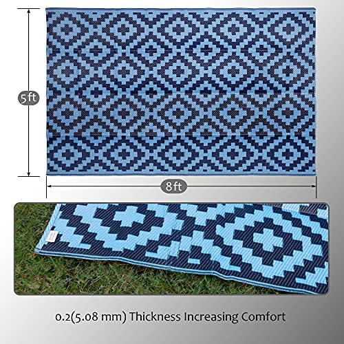 SAND MINE Reversible Mats, Plastic Straw Rug, Modern Area Rug, Large Floor Mat and Rug for Outdoors, RV, Patio, Backyard, Deck, Picnic, Beach, Trailer, Camping, Blue, 5' x 8' - Image 2