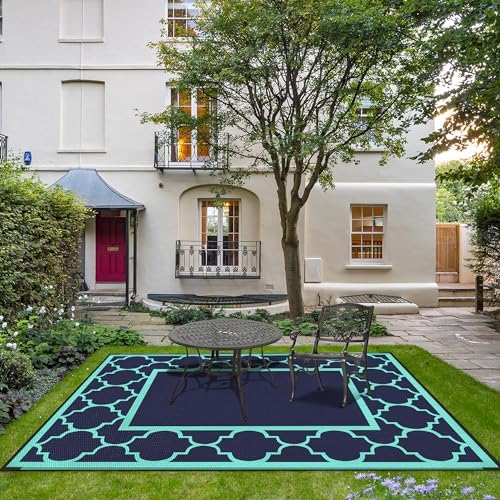 GENIMO Outdoor Rug, Waterproof Plastic Rugs for Patio, 6'x9' Blue Green - Image 2