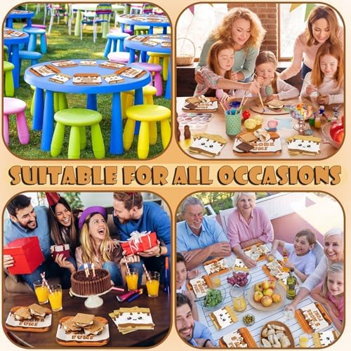 Yungyan 100 Pcs S'mores Camping Love Fun Paper Plates Napkin Set S'mores Campfire Party Decor 9" Disposable Tableware Plate 13" Napkins for Camper Birthday Christmas Baby Shower Family Favor Supplies - Image 6