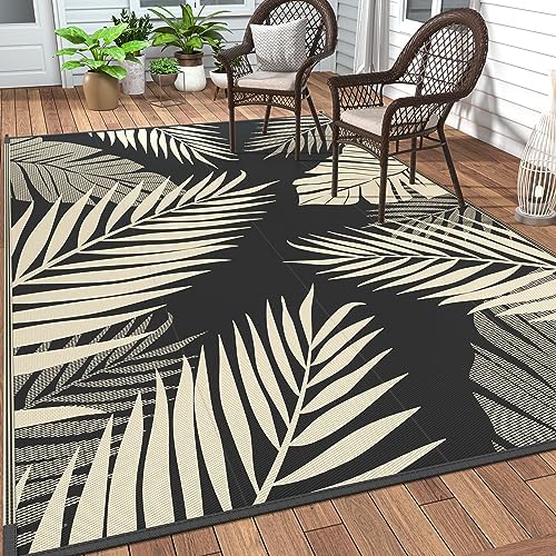 GENIMO Outdoor Rug, Waterproof Plastic Rugs for Patio, 5'x8' Black Beige by GENIMO