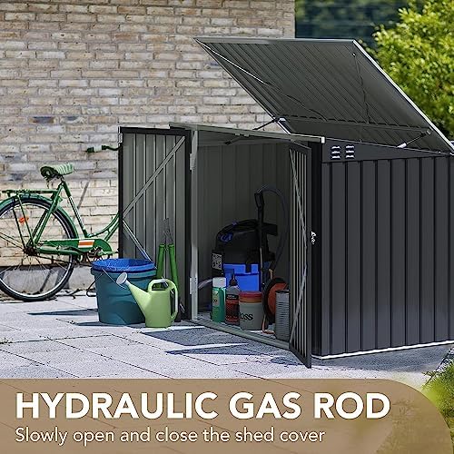 Devoko Outdoor Storage Shed 5.8 x 3.3 FT Metal Trash Shed Waterproof Outside Storage with Lid Chain Hydraulic Gas Rod for Trash Can Weeding Tools - Image 7
