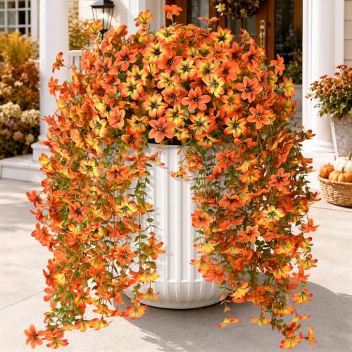 Artificial Fall Flowers Fake Mums UV Hanging Plants for Outdoors Decor by ZFProcessArtificialFlowers