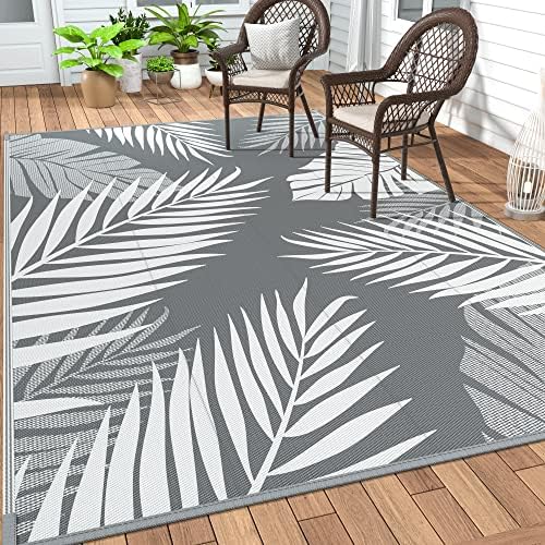 GENIMO Outdoor Rug, Waterproof Plastic Rugs for Patio, 4'x6' Grey White by GENIMO