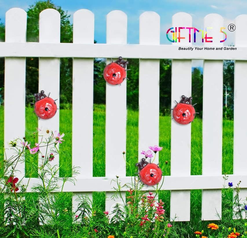 Metal Garden Yard Art Decorative 4 Pack Ladybugs Outside Garden Wall Sculptures(RED) - Image 4