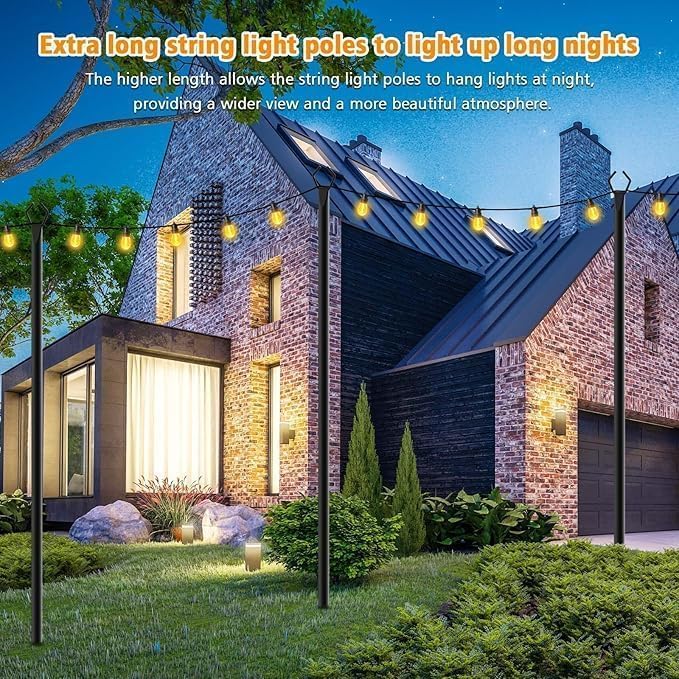 LETIANPAI 10Ft String Light Poles 2 Pack,Light Poles for Outside Lights,Outdoor with Fence Brackets Hanging Lights,Metal Stand Deck Patio Backyard - Image 4
