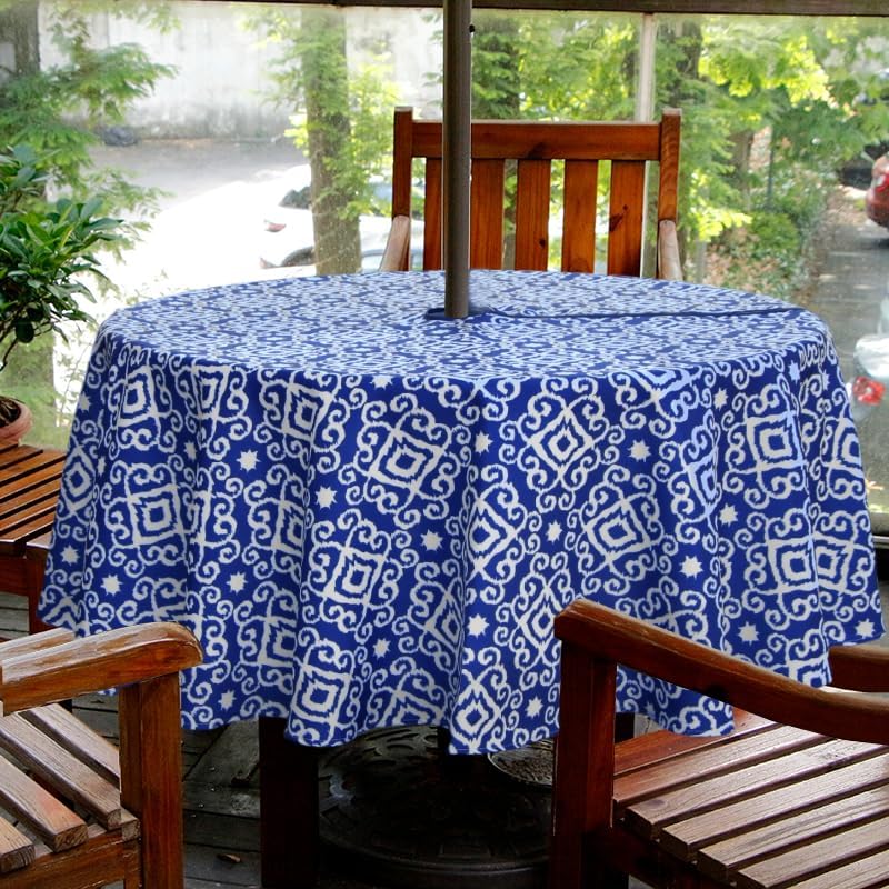 EHouseHome Outdoor and Indoor 60inch Round Tablecloth with Umbrella Hole and Zipper, Waterproof Zippered Patio Cloths, Spring/Summer Table Covers for Backyard Circular Table/BBQs/Picnic - Image 2