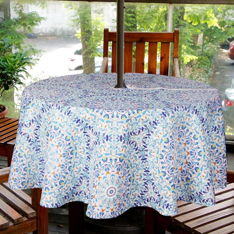 EHouseHome Outdoor and Indoor 60inch Round Tablecloth with Umbrella Hole and Zipper, Waterproof Zippered Patio Cloths, Spring/Summer Table Covers for Backyard Circular Table/BBQs/Picnic - Image 2