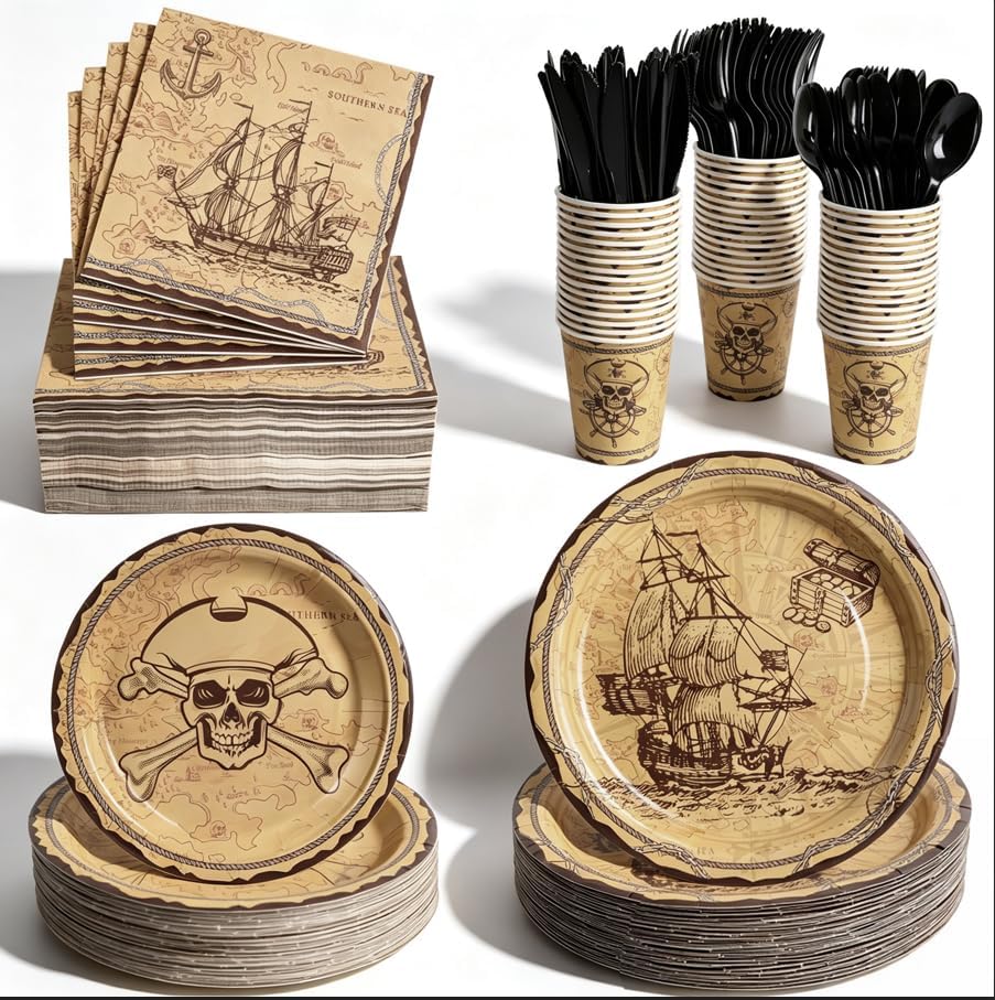 400 Pcs Disposable Pirate Tableware Set for 50 Guests by COSINIA