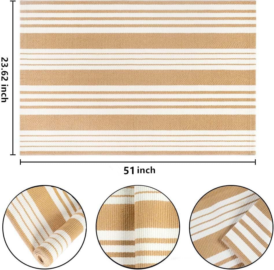 Fall Front Porch Rug 24"x51"Khaki and White Outdoor Rug Layered Doormat - Image 2